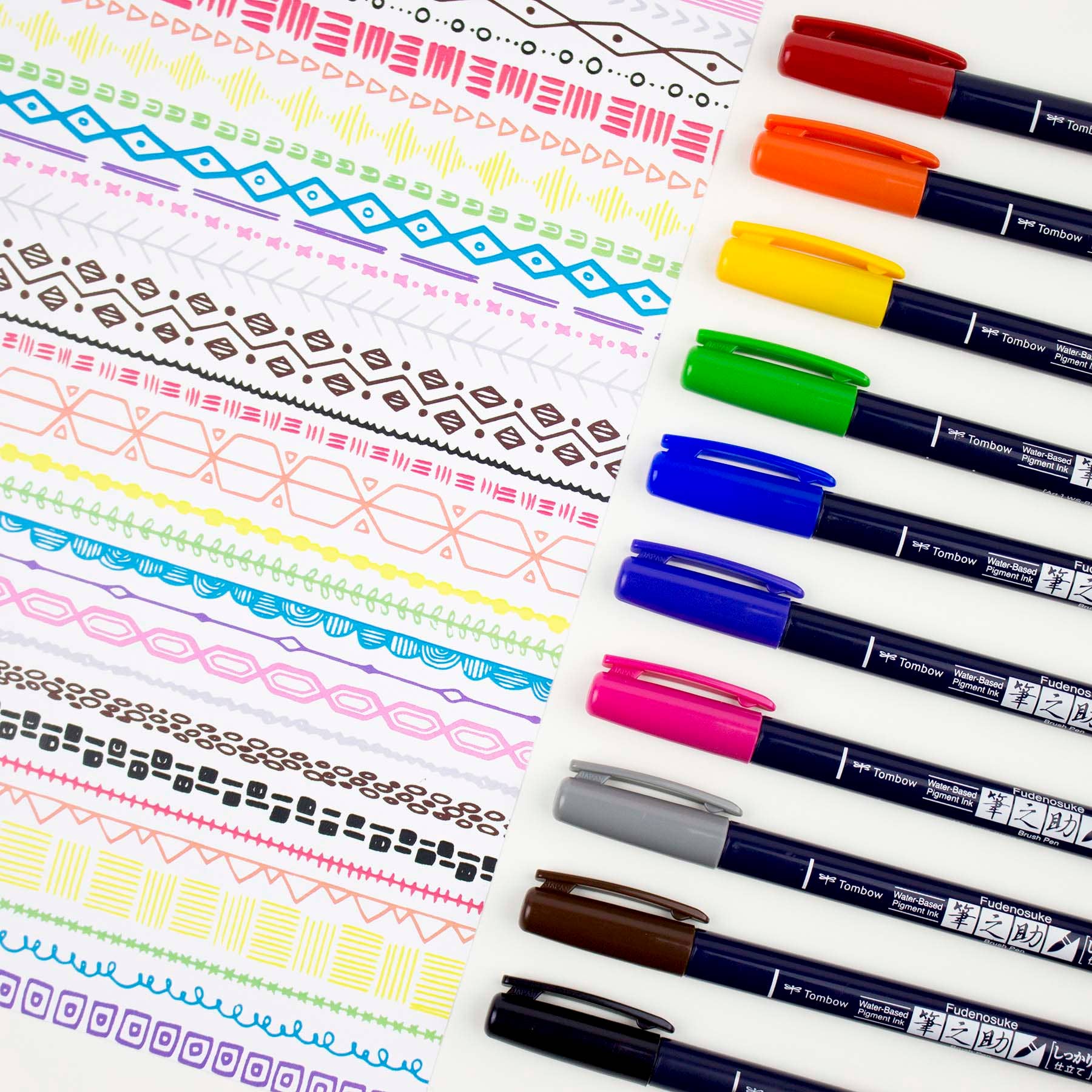 Favorite Story Tombow Fudenosuke Colors Calligraphy Brush Pens - 10-Pack