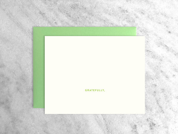 Favorite Story Boxed Set of 15 Green "Gratefully" Notecards