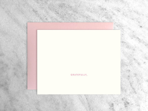 Favorite Story Boxed Set of 15 Pink "Gratefully" Notecards