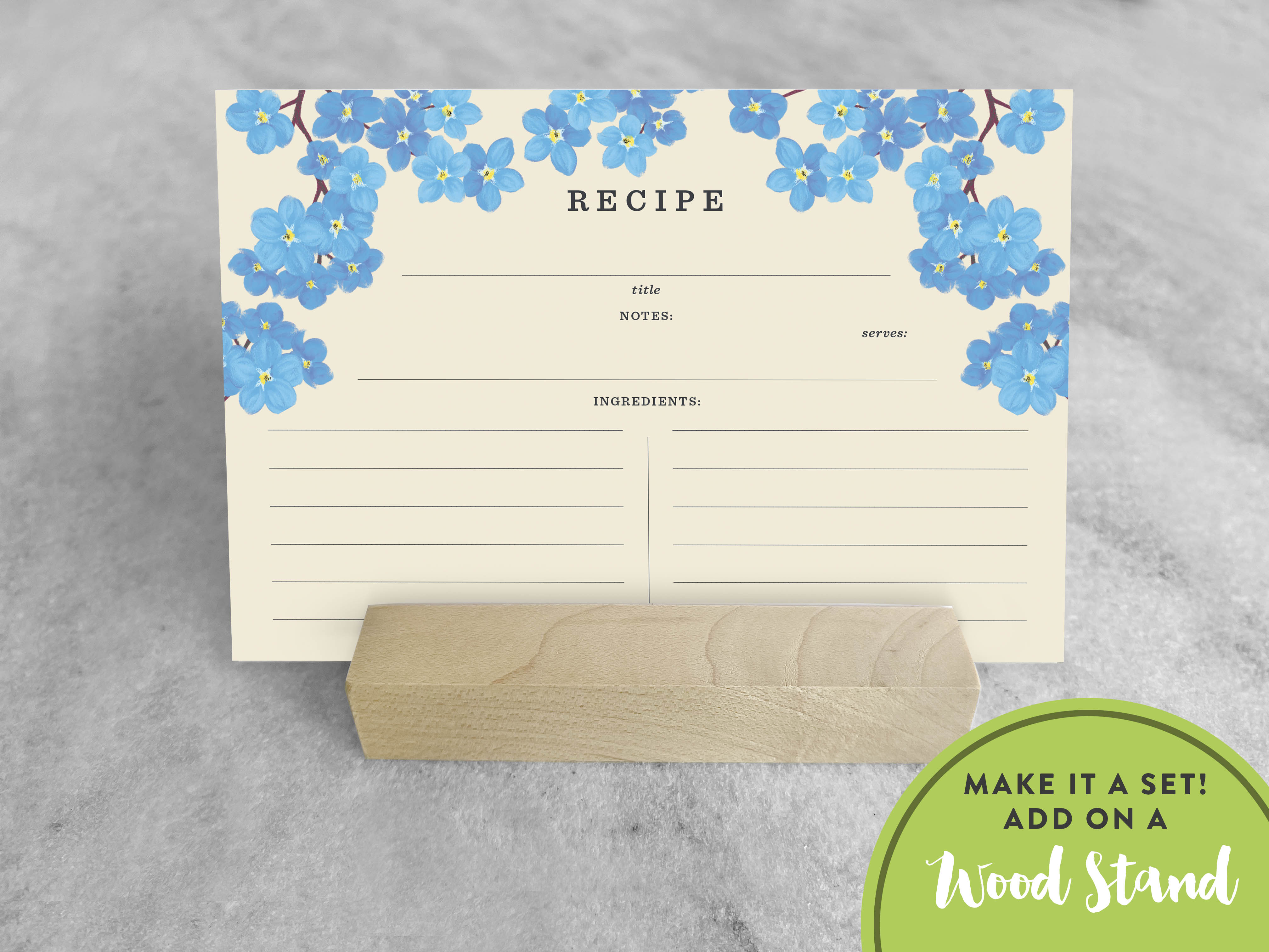 Favorite Story Recipe Cards Botanicals cards + wood stand Pack of 12 Recipe Cards