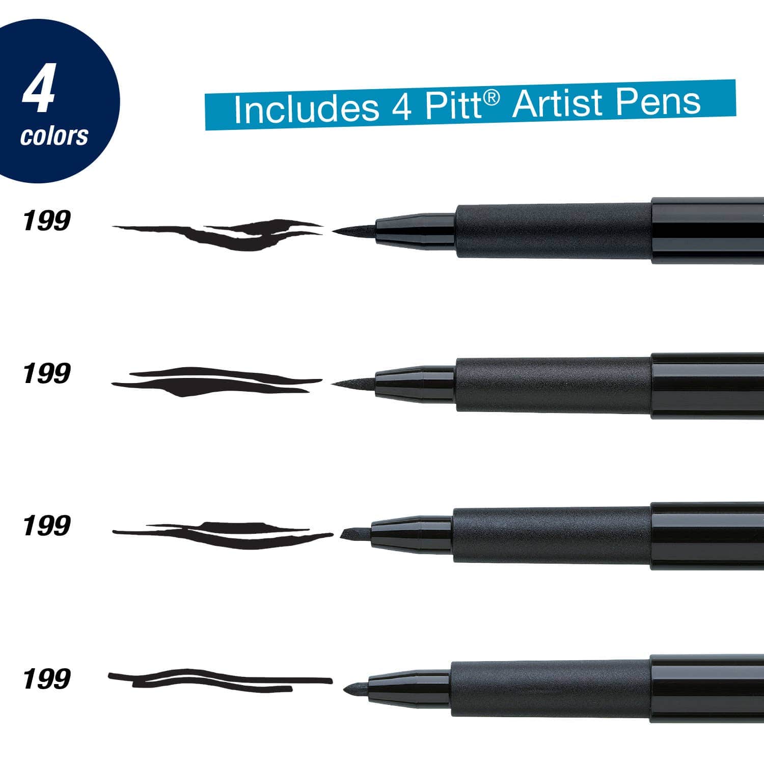 Favorite Story Faber-Castell / Creativity for Kids Pitt Artist Pen, Modern Lettering - #199 Black Set of 4