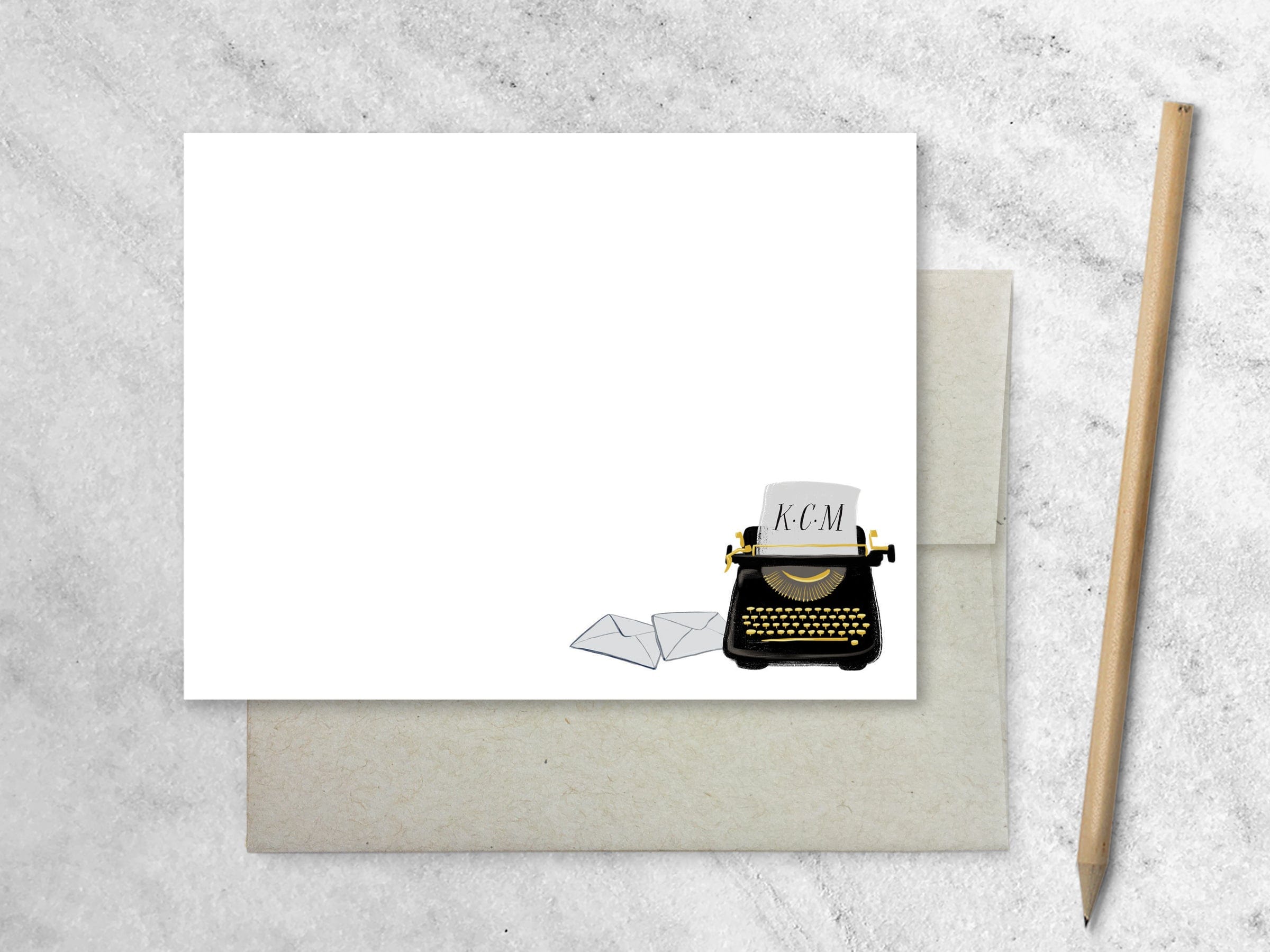 Favorite Story Vintage Typewriter Monogram / 10 Cards & Envelopes Personalized Stationery