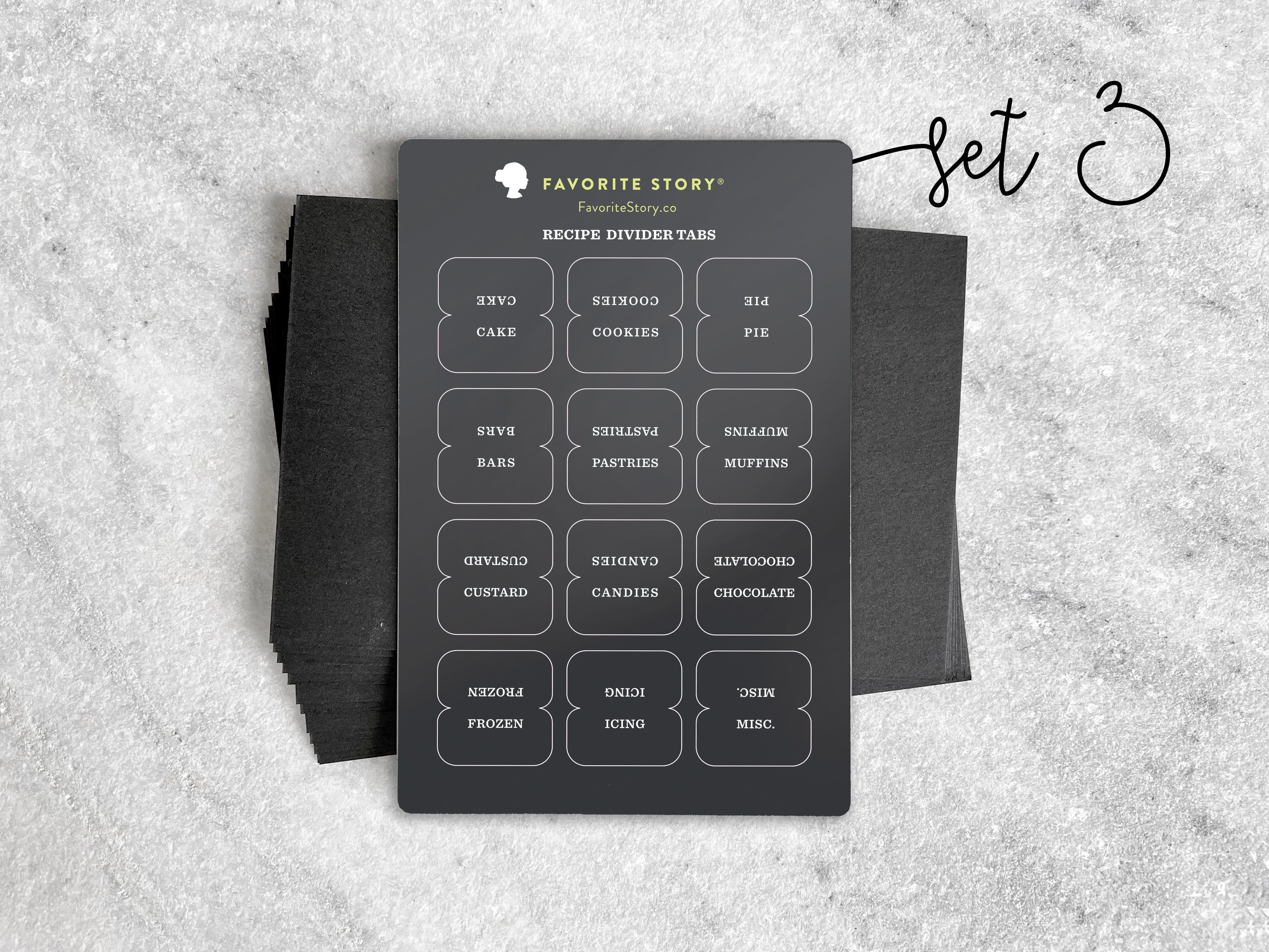 Favorite Story Recipe Dividers Slate Black Set 3 Recipe Card Dividers & Tabs