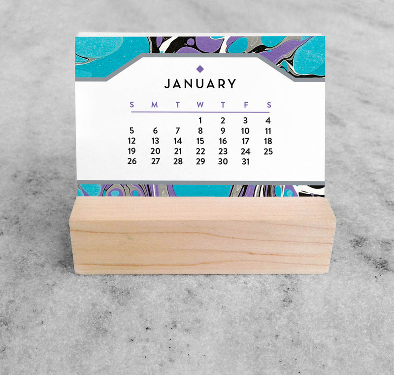 Favorite Story Mini Desk Calendar Marbled Paper 2025 Mini Desk Calendar