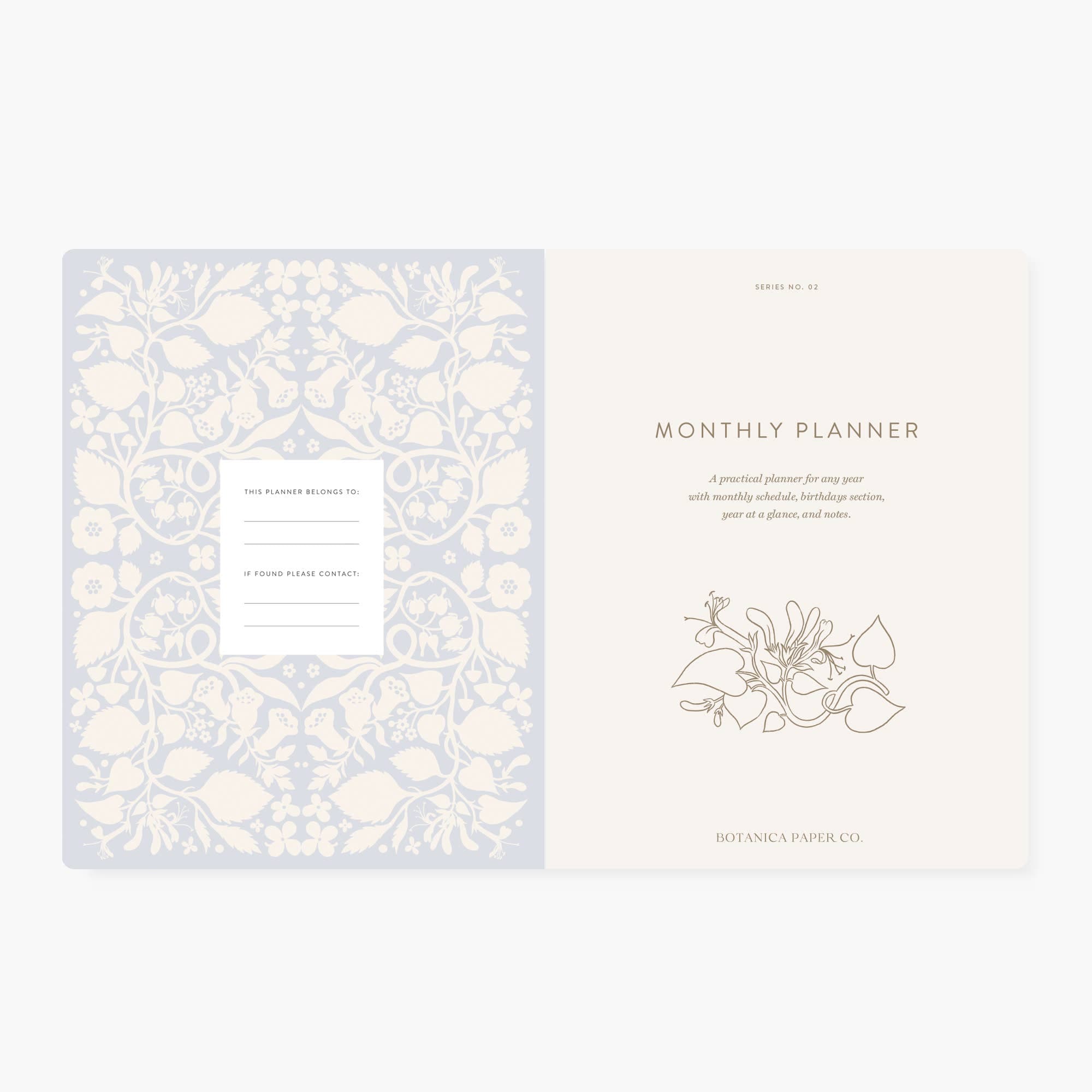 Favorite Story Botanica Paper Co. BLUE FLORAL | UNDATED MONTHLY PLANNER