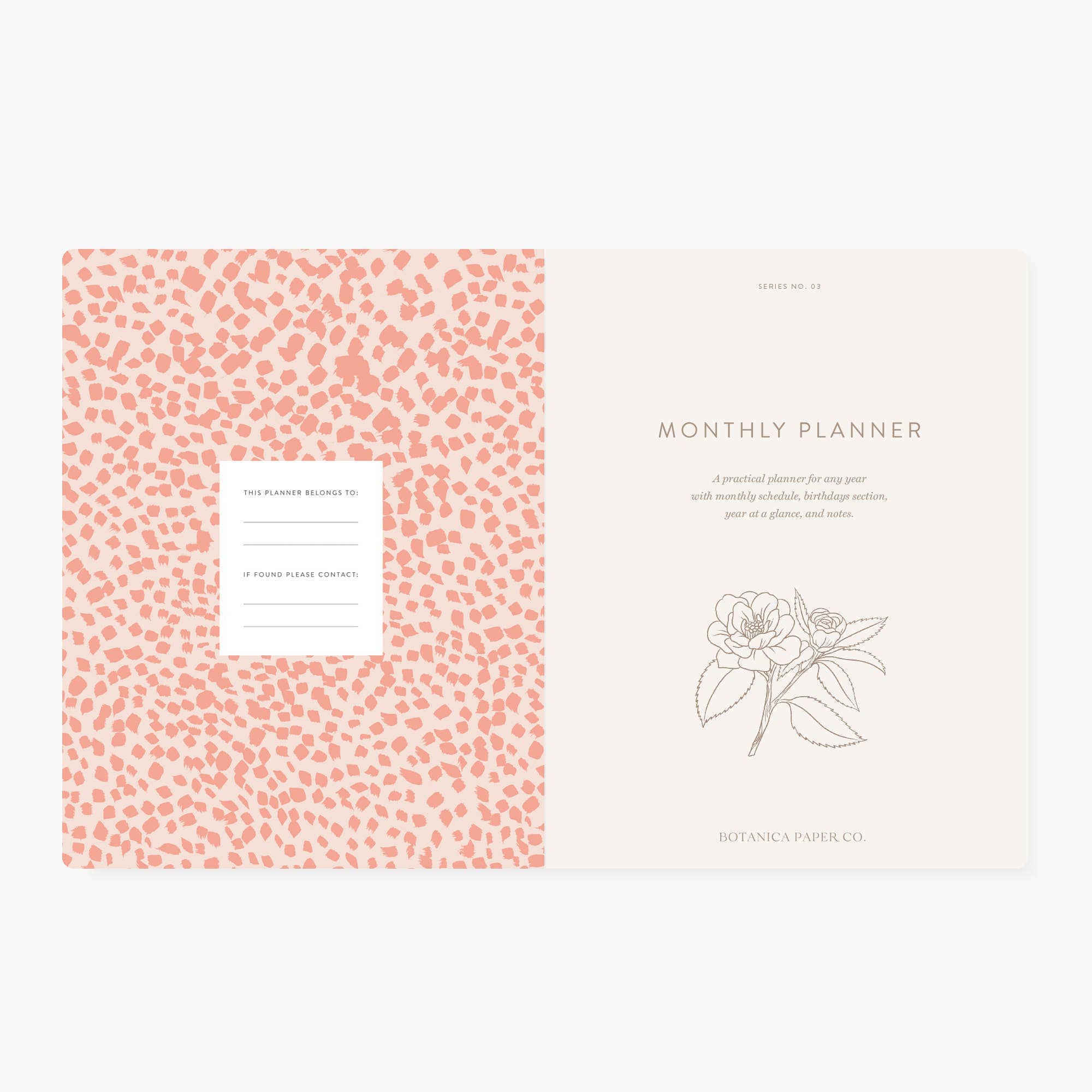 Favorite Story Botanica Paper Co. CAMELLIA | UNDATED MONTHLY PLANNER