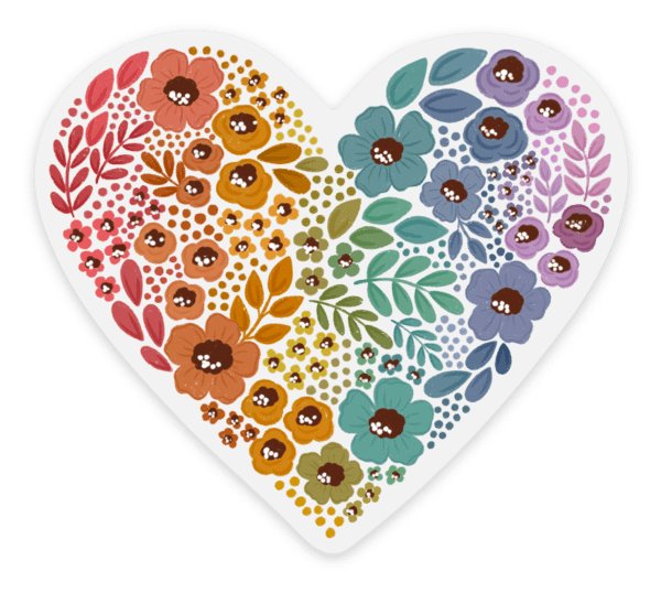 Favorite Story Elyse Breanne Design Clear Pride Rainbow Floral Heart Sticker 2.75x3in