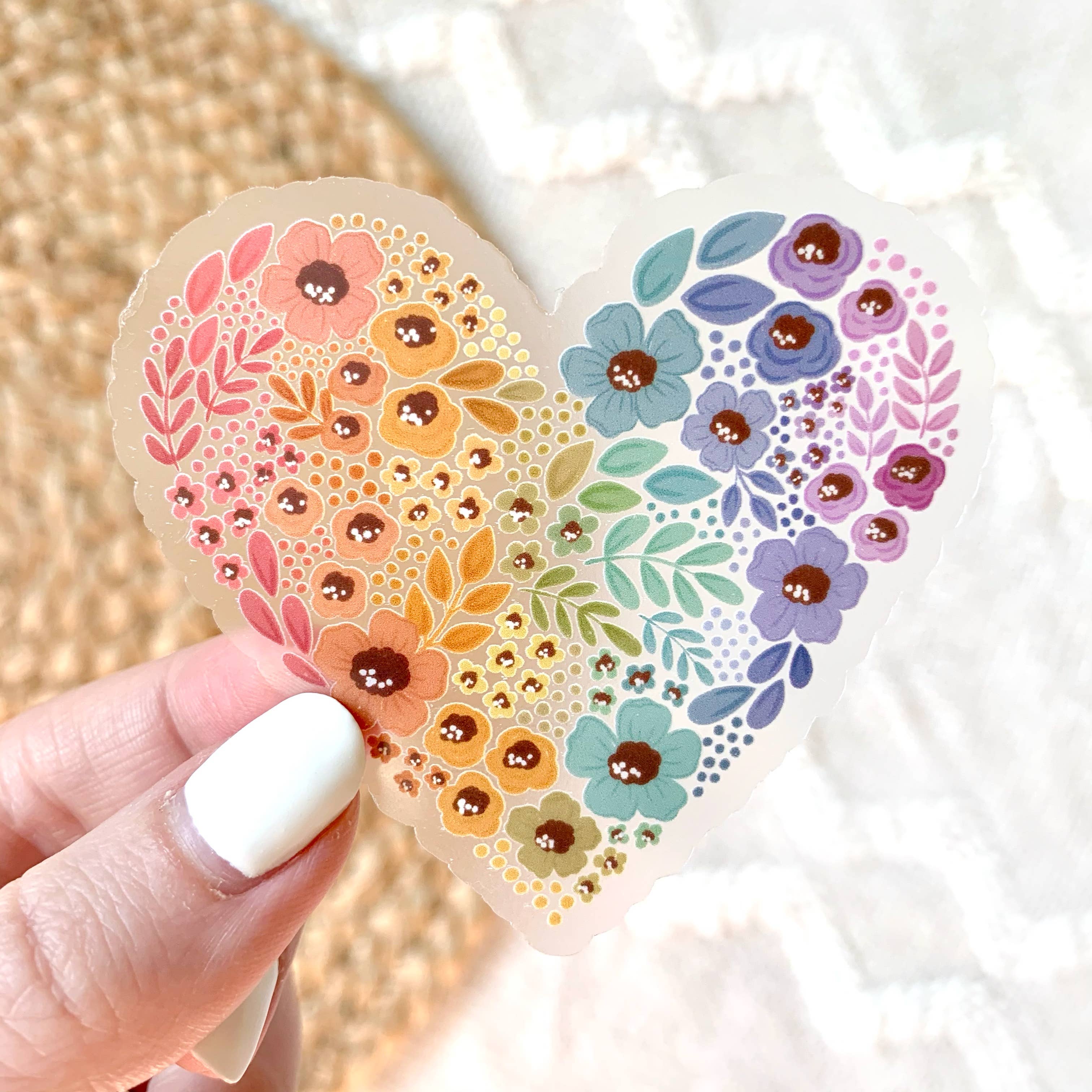 Favorite Story Elyse Breanne Design Clear Pride Rainbow Floral Heart Sticker 2.75x3in