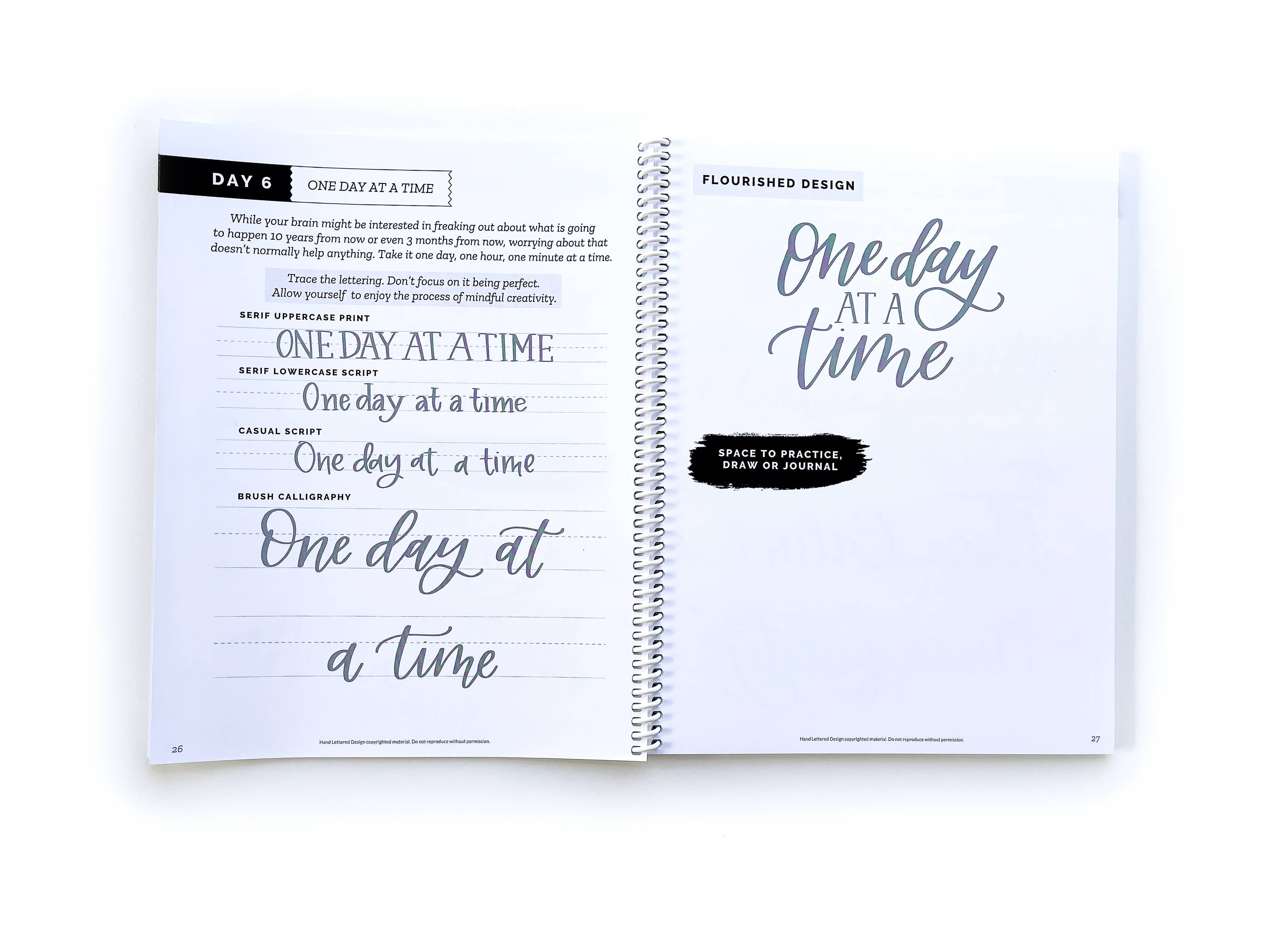 Favorite Story Hand Lettered Design Single Book / Top Spiral Daily Mindful Lettering: Peace & Calm Edition