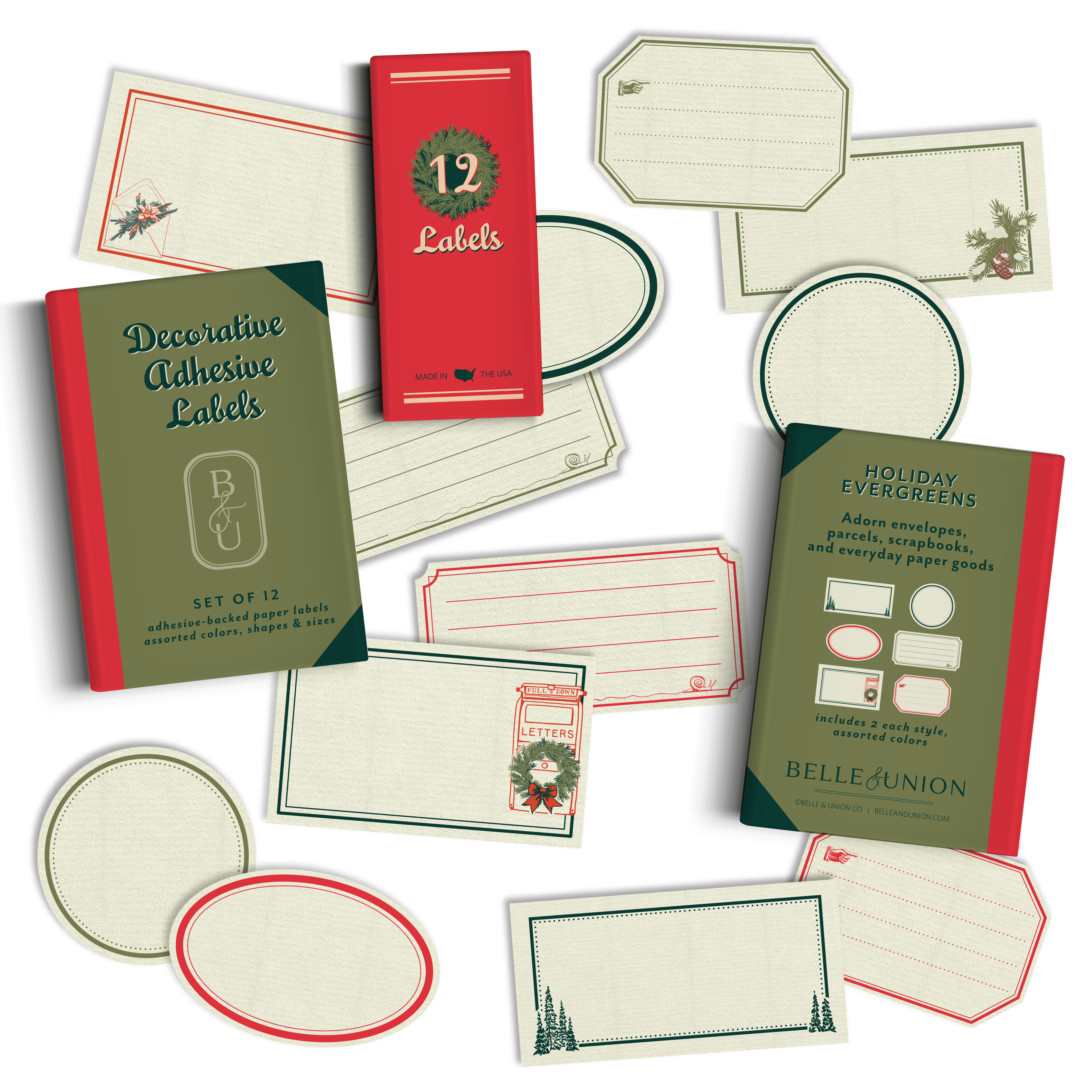 Favorite Story Belle & Union Ephemeria Paper Label Stickers, Holiday Evergreens