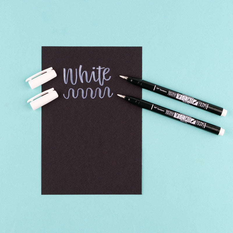 Favorite Story Tombow Fudenosuke Brush Pens, White 2-Pack