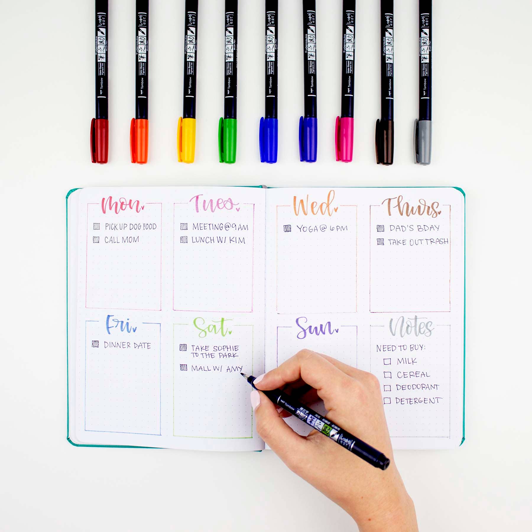 Favorite Story Tombow Fudenosuke Colors Calligraphy Brush Pens - 10-Pack