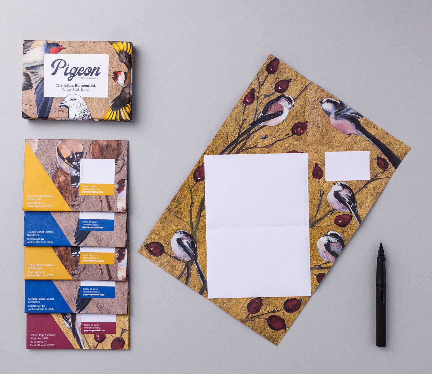 Favorite Story pigeonposted Golden Flight Pigeon, Folding Letter Set – Pack of 6 Letters