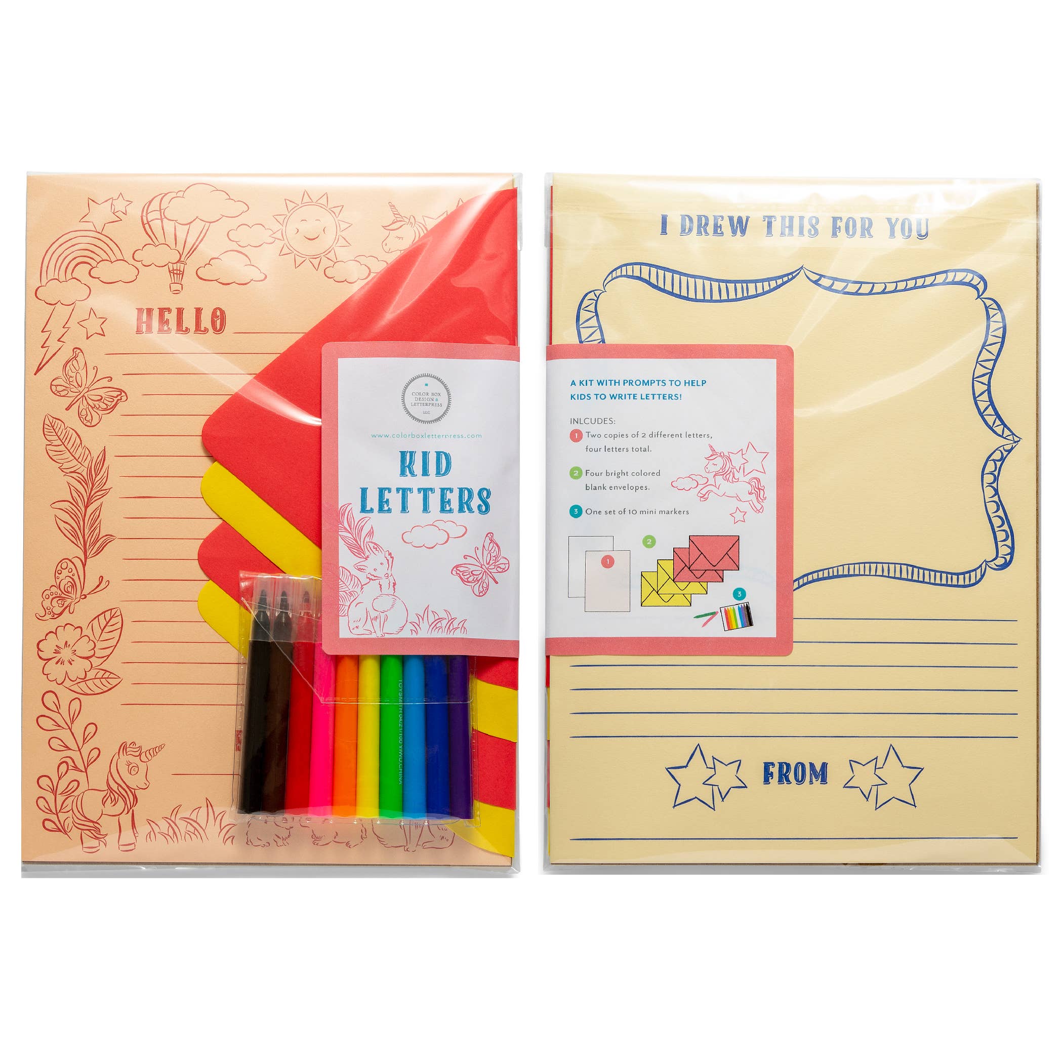 Favorite Story Color Box Design & Letterpress Kid Letters Notecard Set in Peach