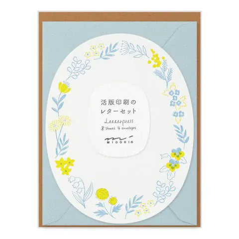 Favorite Story Midori Midori Letterpress Die-Cut Oval Stationery, Blue Wreath