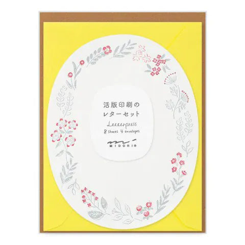 Favorite Story Midori Midori Letterpress Die-Cut Oval Stationery, Red Wreath