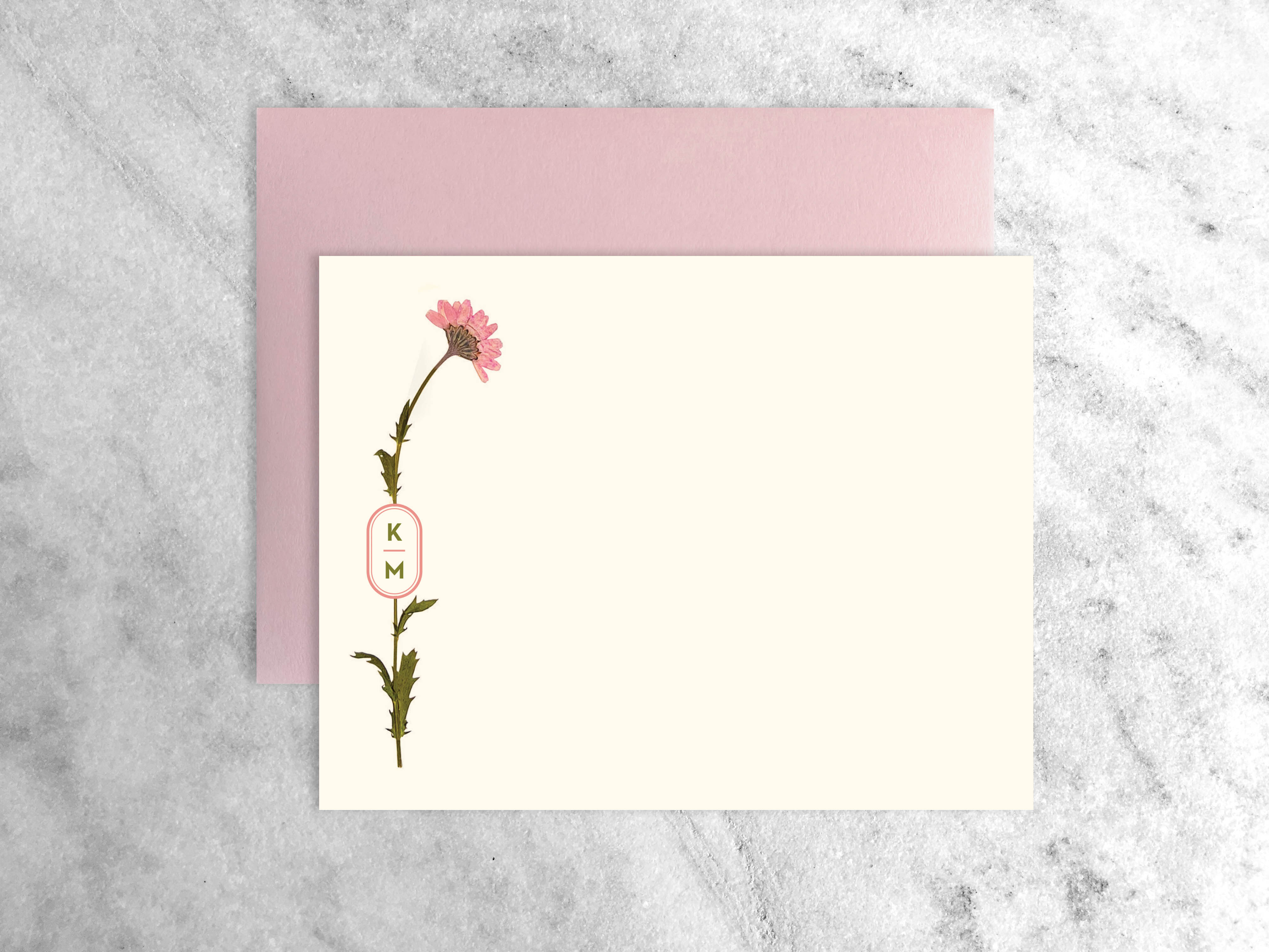 Favorite Story Pressed Flower Monogram Monogram Stationery
