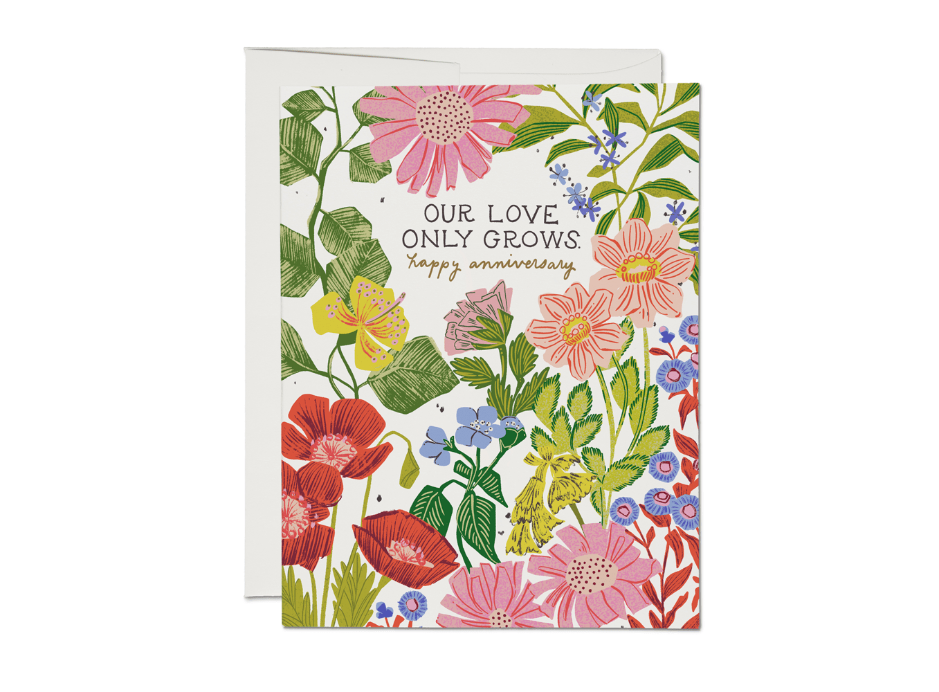 Favorite Story Red Cap Cards Our Love Only Grows anniversary greeting card