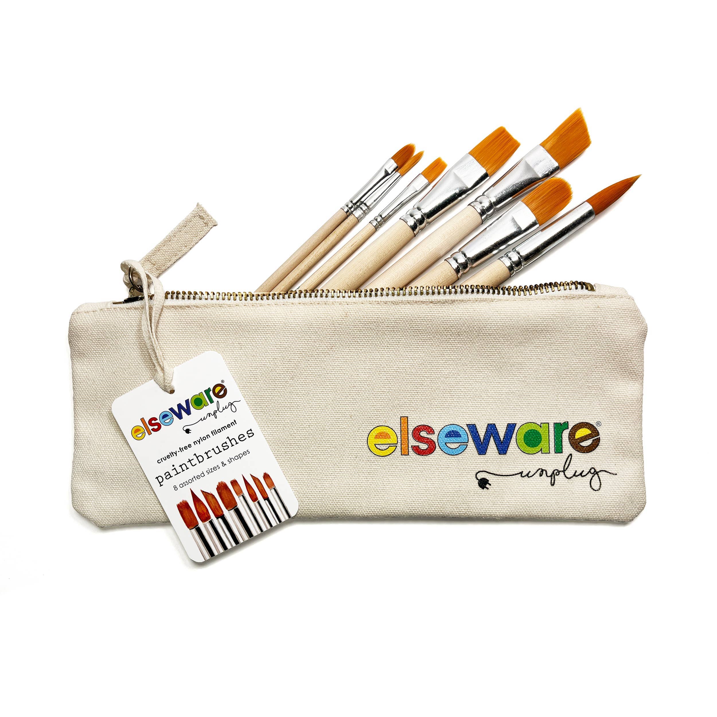Favorite Story elseware unplug / eco-kids Paintbrush Set - Nylon Filament in Canvas Bag - 8 Assorted