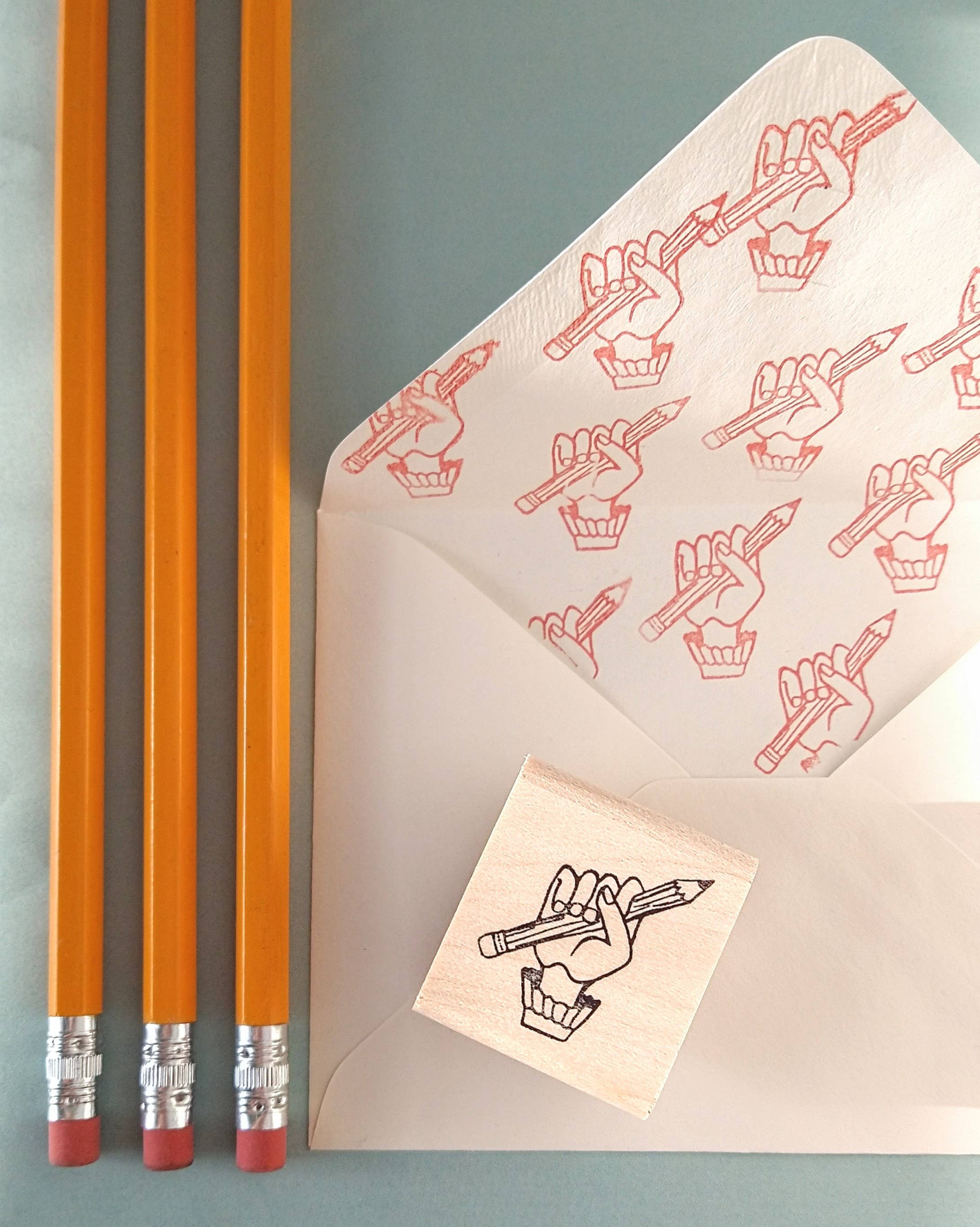 Favorite Story Peppercorn Paper Pencil in Hand Rubber Stamp