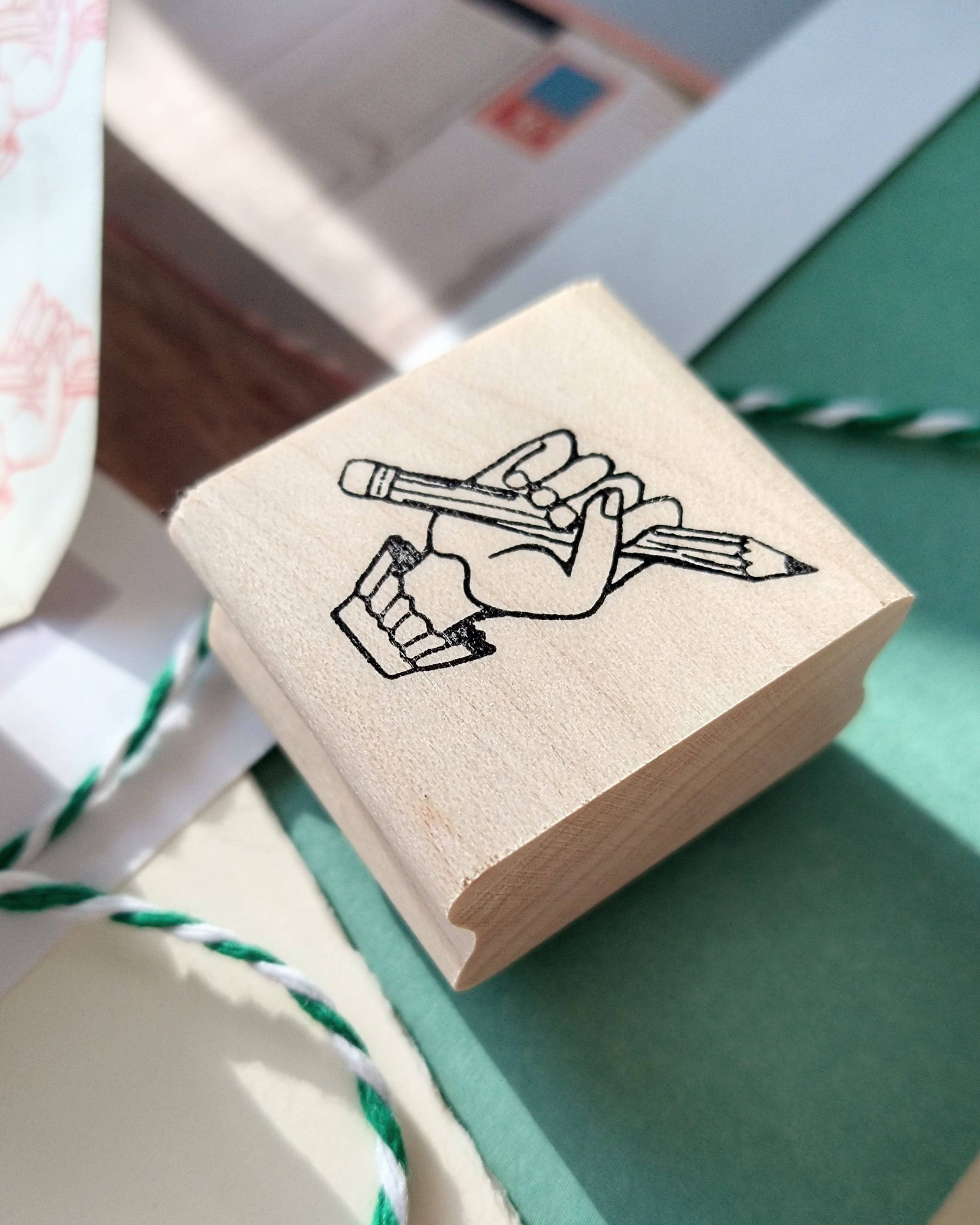 Favorite Story Peppercorn Paper Pencil in Hand Rubber Stamp