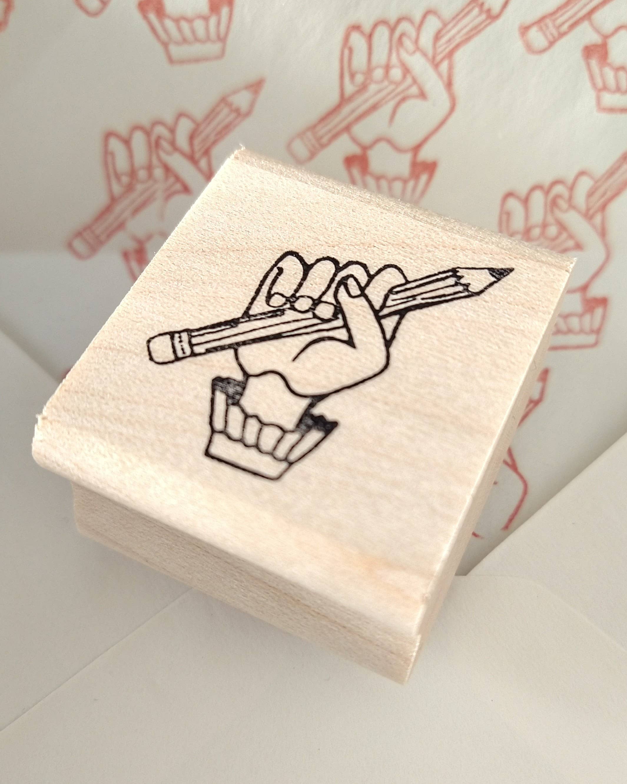 Favorite Story Peppercorn Paper Pencil in Hand Rubber Stamp