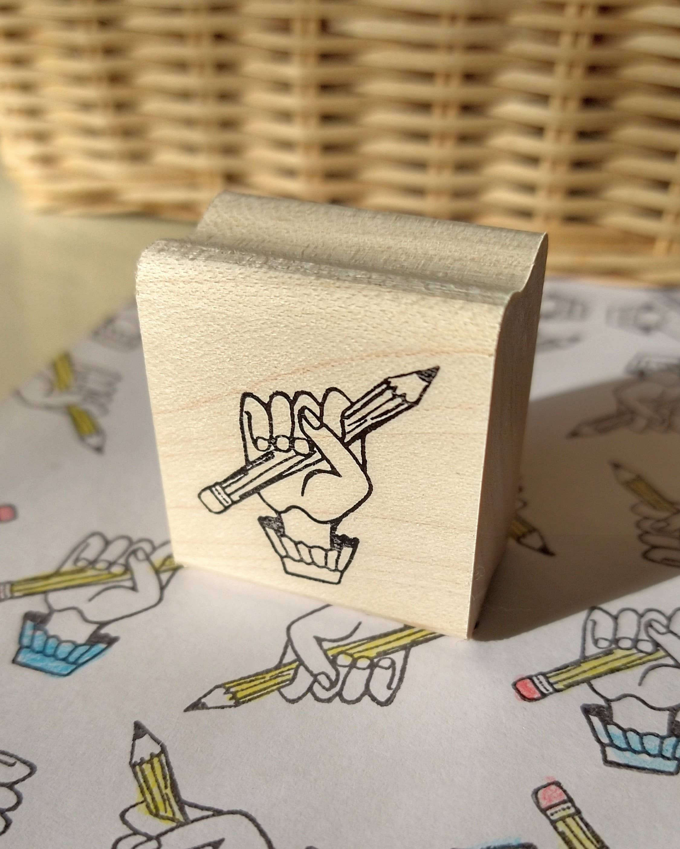 Favorite Story Peppercorn Paper Pencil in Hand Rubber Stamp