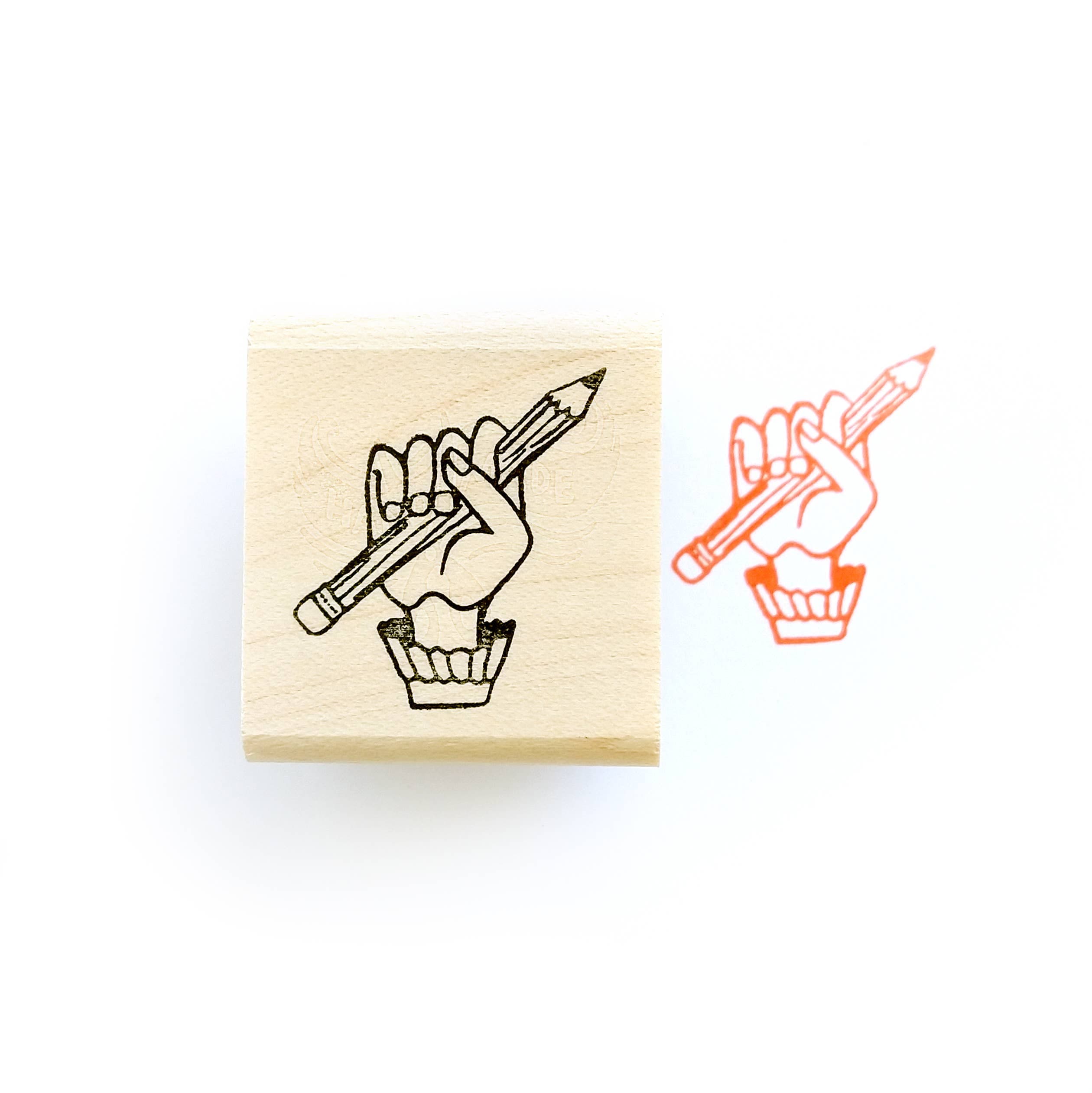 Favorite Story Peppercorn Paper Pencil in Hand Rubber Stamp