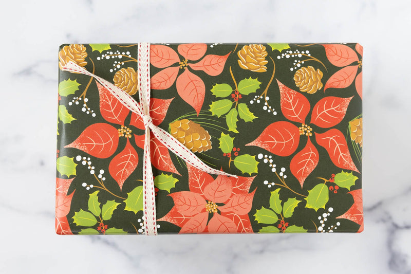 Favorite Story Gift Wrap 3 Sheets Poinsettias Gift Wrap