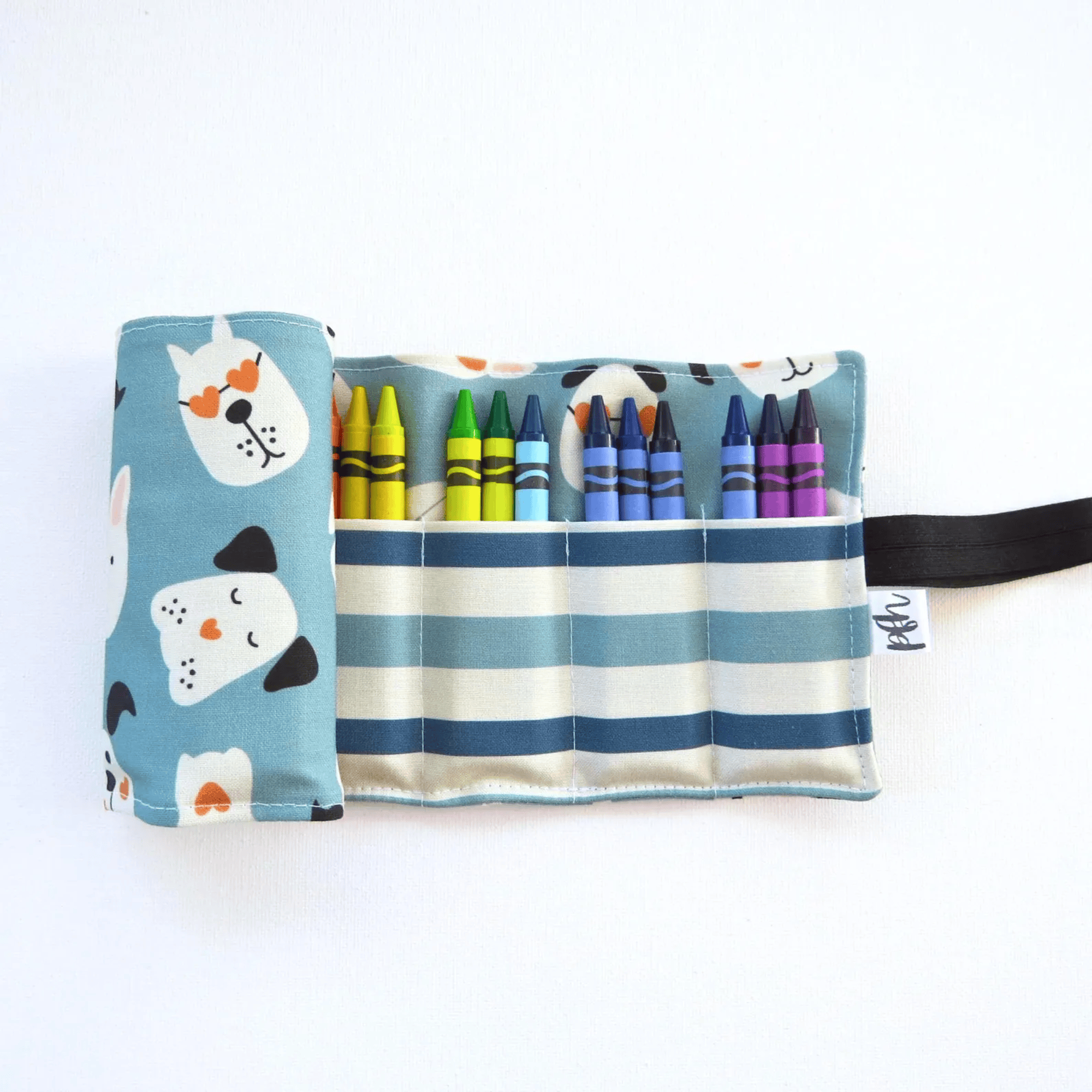 Favorite Story PaperFromHeaven Puppy Crayon Roll – Handmade Dog Print Travel Art Kit