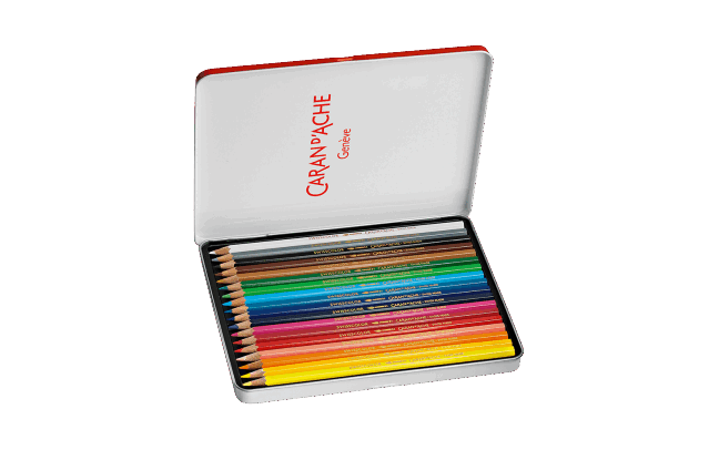Favorite Story Caran d'Ache Set of 18 Water-soluble Pencils SWISSCOLOR in Metal Box