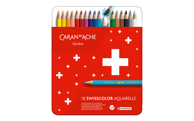 Favorite Story Caran d'Ache Set of 18 Water-soluble Pencils SWISSCOLOR in Metal Box