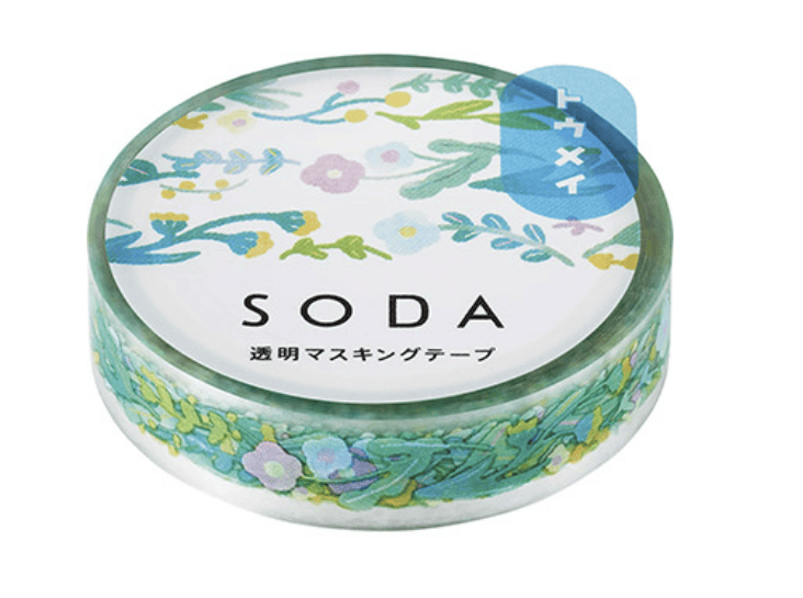 Favorite Story HITOTOKI by KING JIM flower SODA transparent Masking Tape THIN 0.4" wide