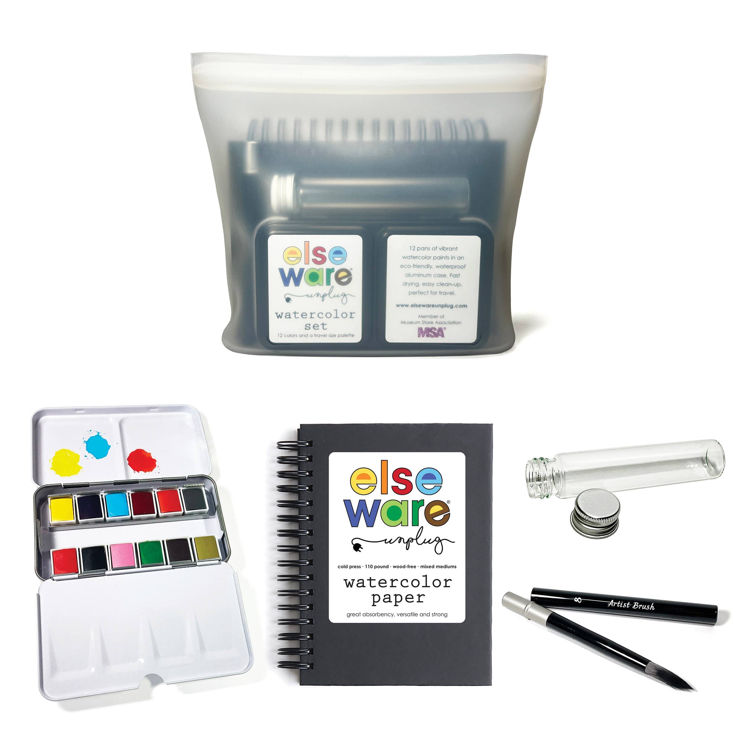 Favorite Story elseware unplug / eco-kids Watercolors-Metal Palette Watercolor Set - Travel-Friendly Metal Palette - 12 Colors