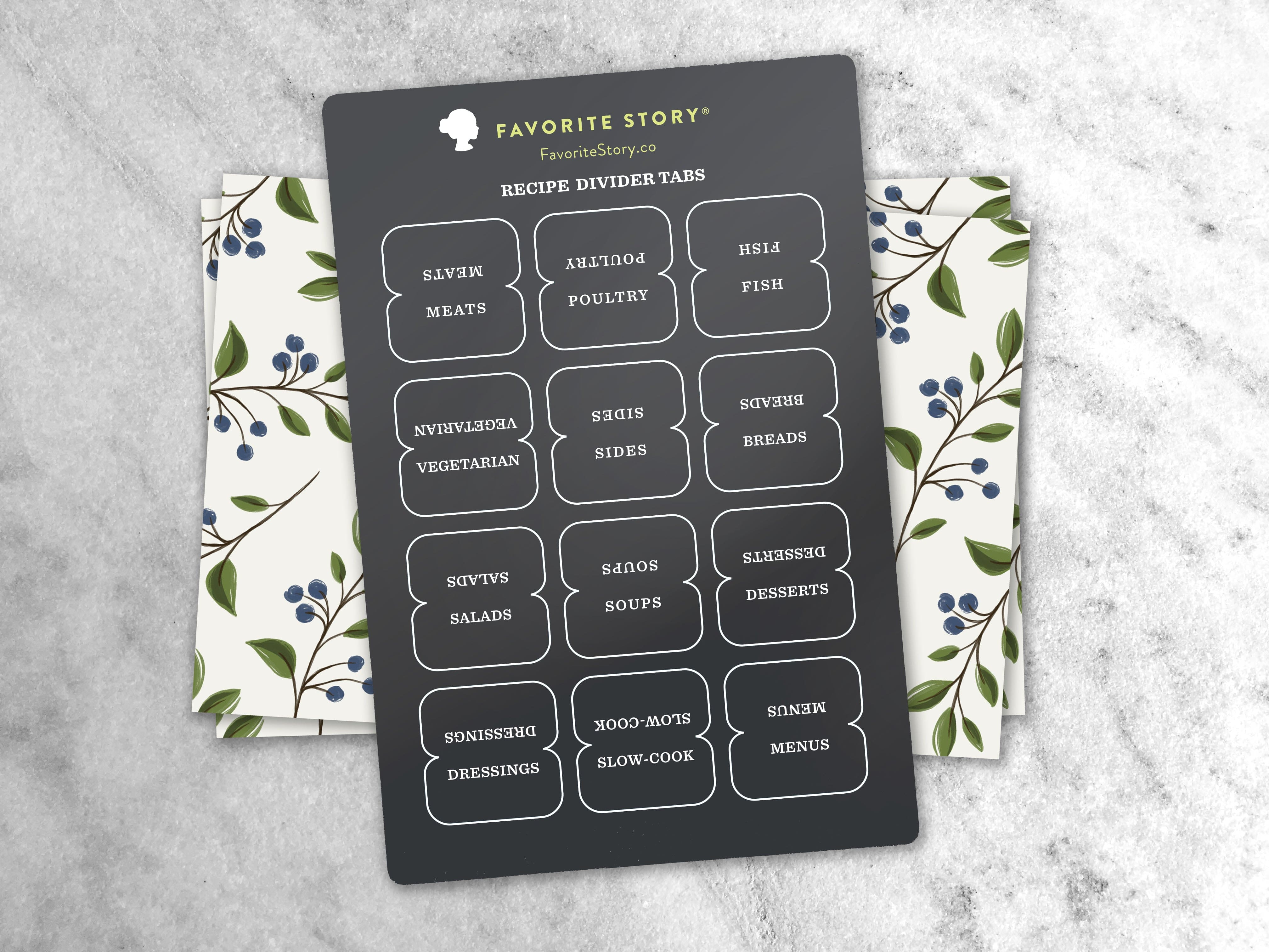 Favorite Story Recipe Dividers Wild Berries Set 2 Recipe Card Dividers & Tabs