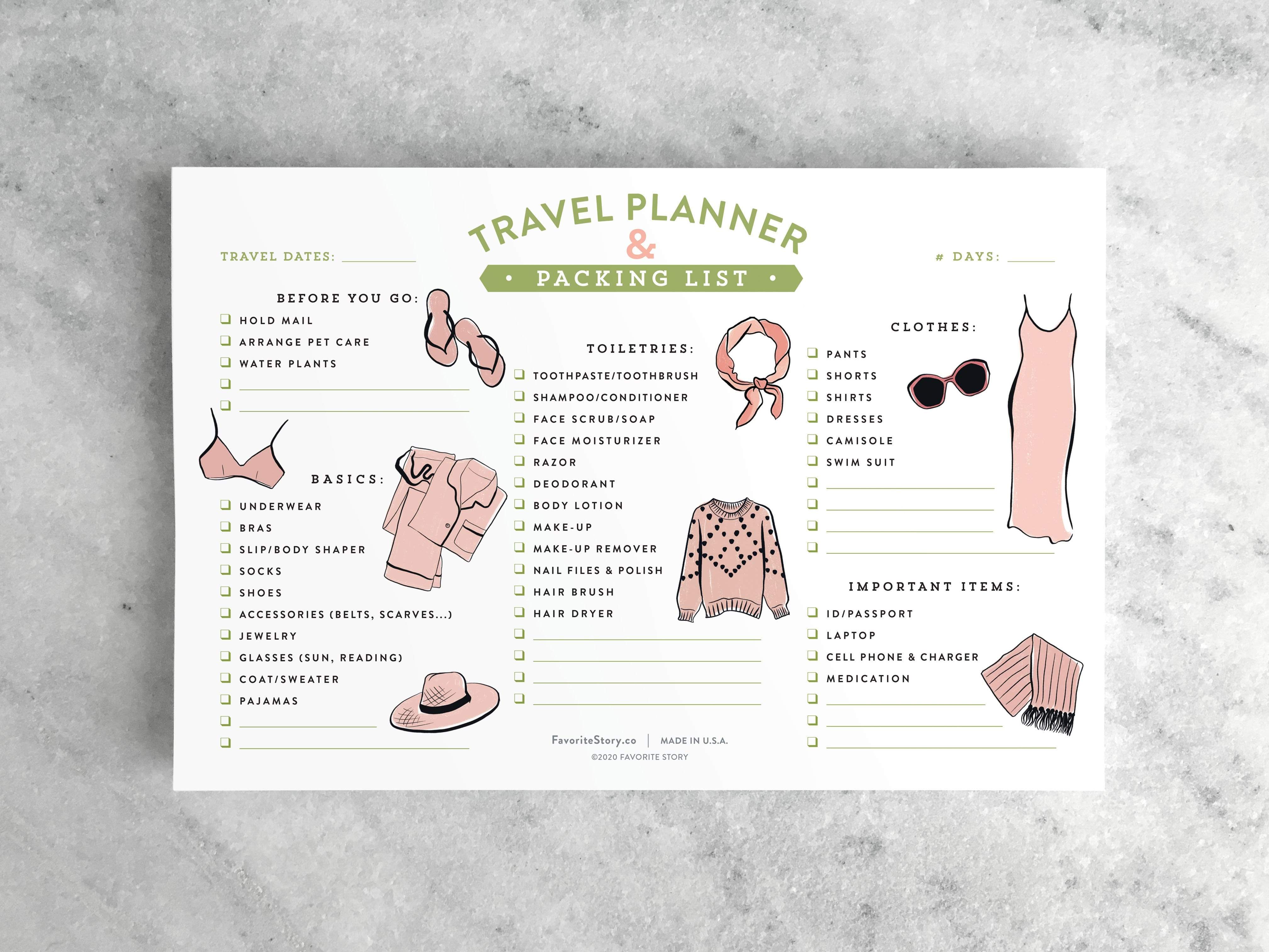 Planner Favorite Story Travel Planner Notepad | Packing list
