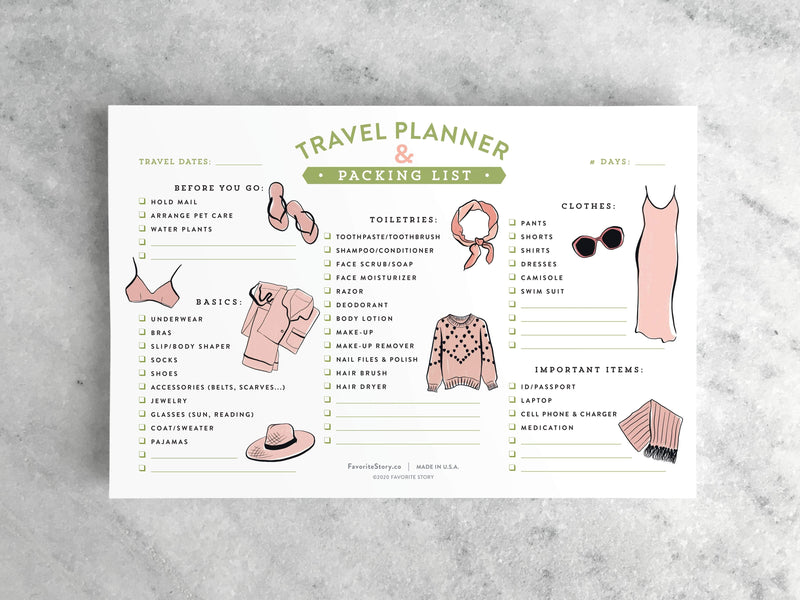 Planner Favorite Story Travel Planner Notepad | Packing list